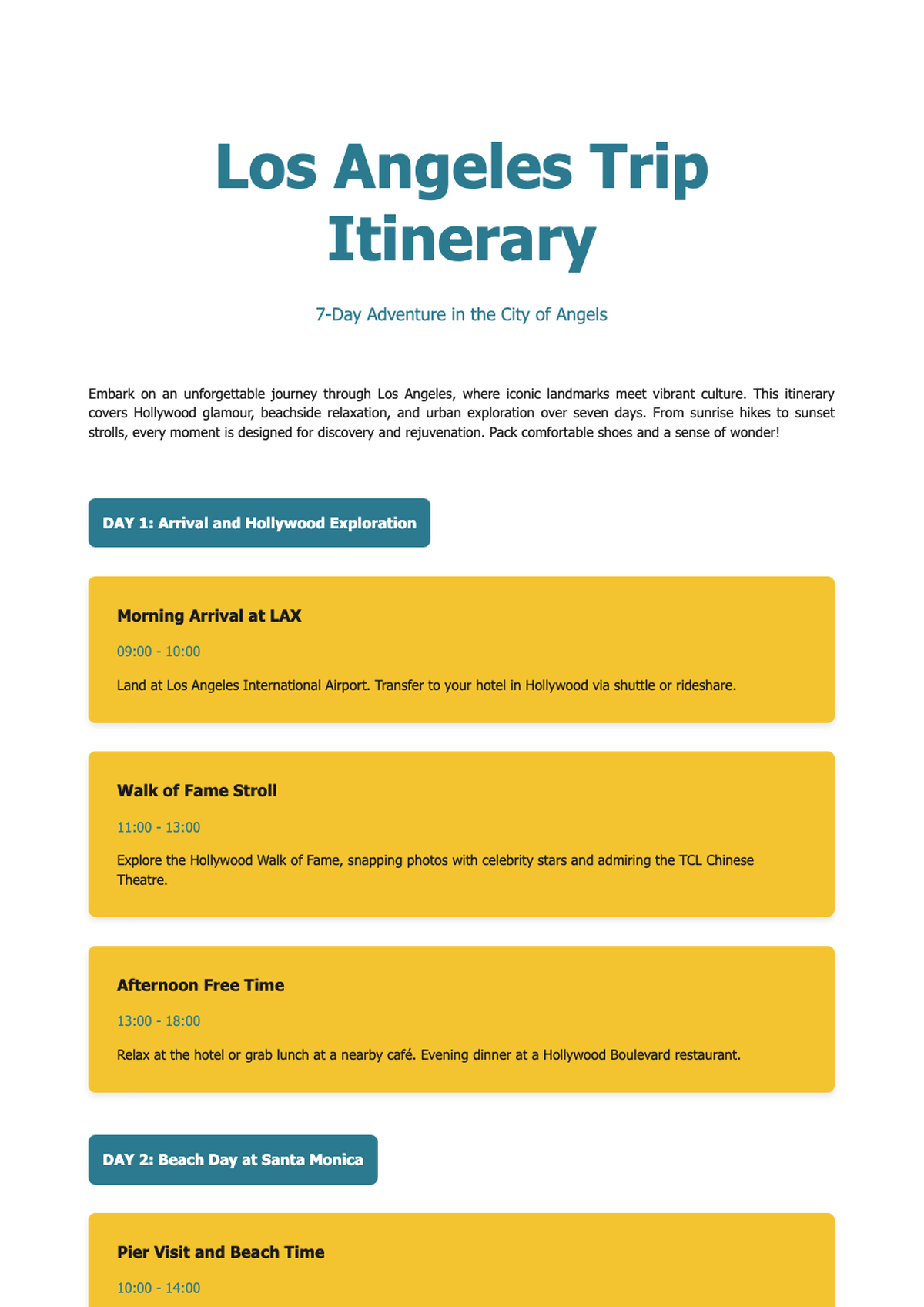 Detailed Los Angeles 6 day travel itinerary with daily schedule and icons_variant_3